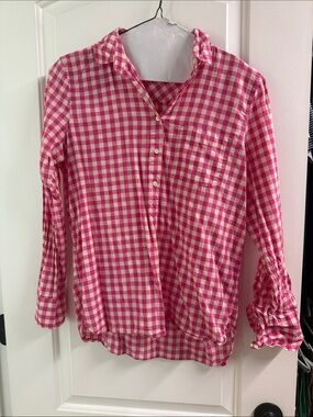 J. Crew Pink and White Gingham Button-Down Shirt